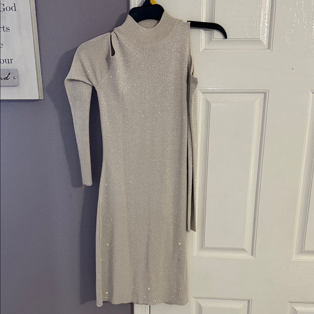Sparkle Knit Midi Dress in Light Champagne